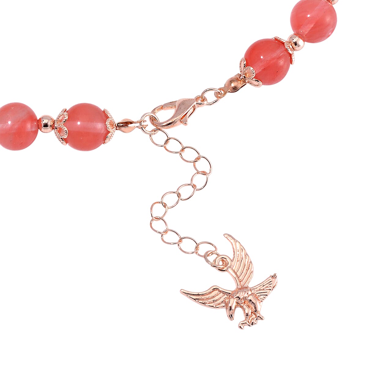 Cherry Quartz 230.00 ctw Beaded Necklace with Eagle Charm in Rosetone 18 Inches image number 3