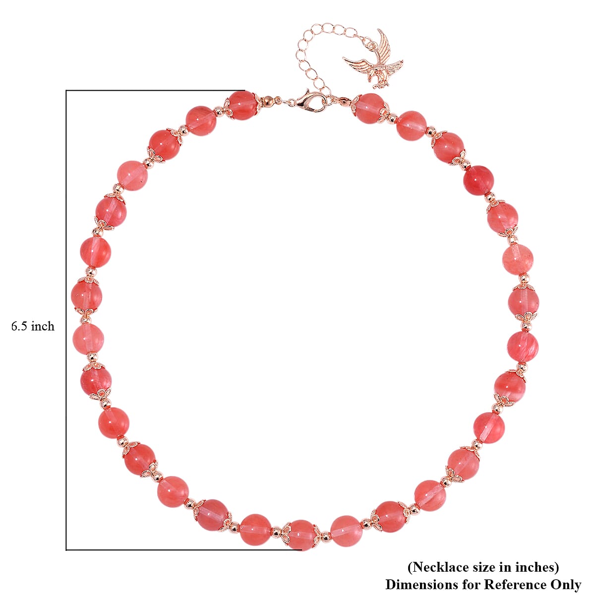 Cherry Quartz 230.00 ctw Beaded Necklace with Eagle Charm in Rosetone 18 Inches image number 4