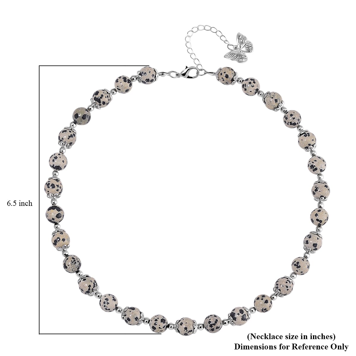 Dalmation Jasper 230.00 ctw Beaded Necklace with Butterfly Charm 18 Inches in Silvertone image number 4