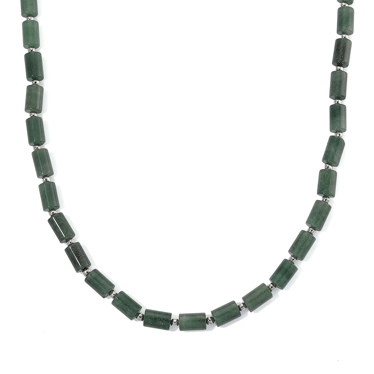 Green Aventurine 204.00 ctw Barrel Necklace in Silvertone 18-20 Inches image number 0