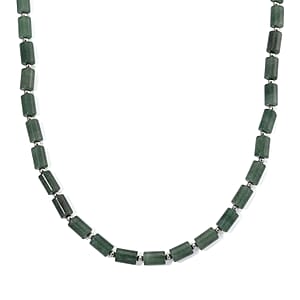 Green Aventurine 204.00 ctw Barrel Necklace in Silvertone 18-20 Inches