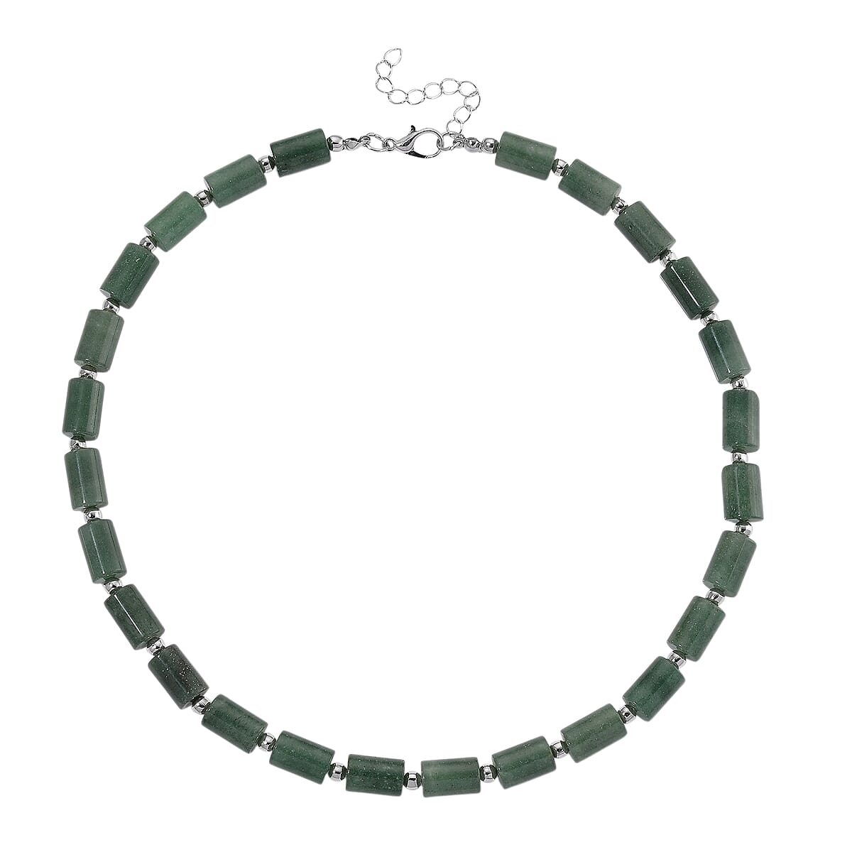 Green Aventurine 204.00 ctw Barrel Necklace in Silvertone 18-20 Inches image number 3