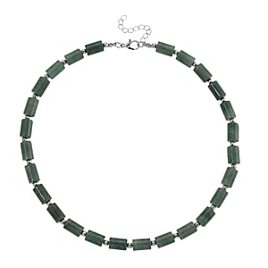 Green Aventurine 204.00 ctw Barrel Necklace in Silvertone 18-20 Inches