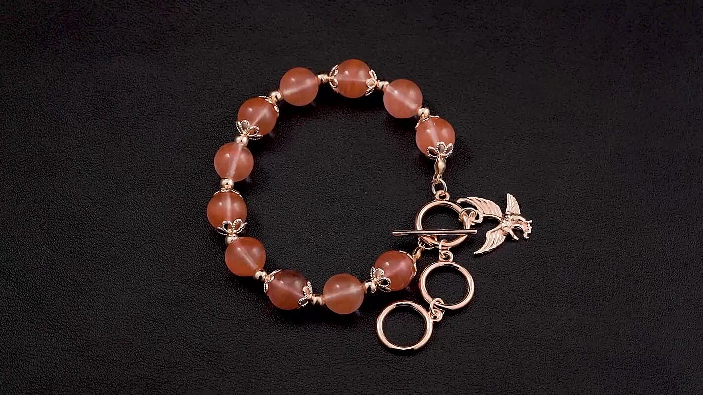 Blue Howlite 90.00 ctw Beaded Bracelet with Owl Charm in Goldtone (6.50-8.0In)