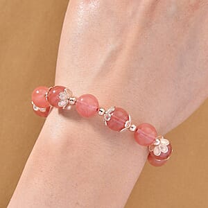 Cherry Quartz 90.00 ctw Beaded Bracelet with Eagle Charm in Rosetone (6.50-8.0In)