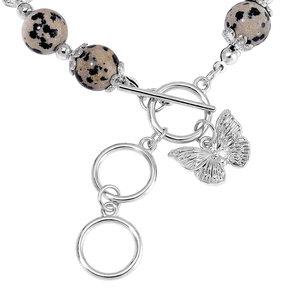Dalmation Jasper 90.00 ctw Beaded Bracelet in Silvertone (6.50-8.0In) image number 3