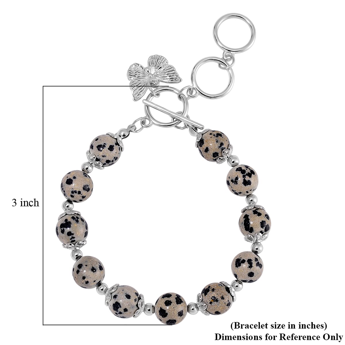Dalmation Jasper 90.00 ctw Beaded Bracelet in Silvertone (6.50-8.0In) image number 4