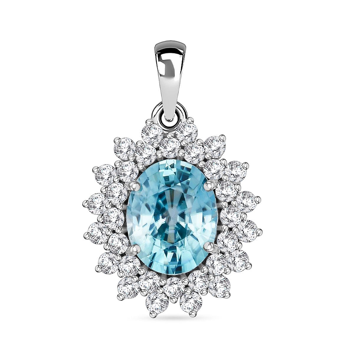AAA Cambodian Blue Zircon and Luxuriant Lab Grown Diamond G-H SI 5.15 ctw Pendant without Chain in 9K White Gold