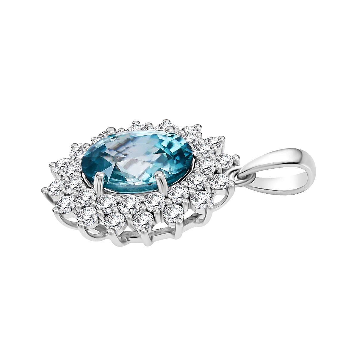 AAA Cambodian Blue Zircon and Luxuriant Lab Grown Diamond G-H SI 5.15 ctw Pendant without Chain in 9K White Gold
