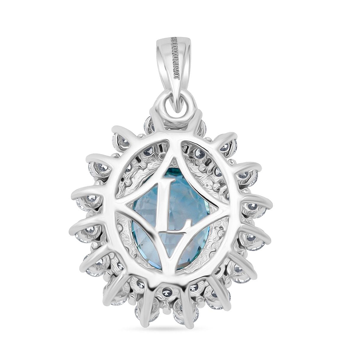 AAA Cambodian Blue Zircon and Luxuriant Lab Grown Diamond G-H SI 5.15 ctw Pendant without Chain in 9K White Gold