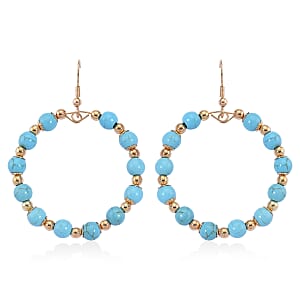 Blue Howlite 20.00 ctw Beaded Earrings in Goldtone and Stainless Steel