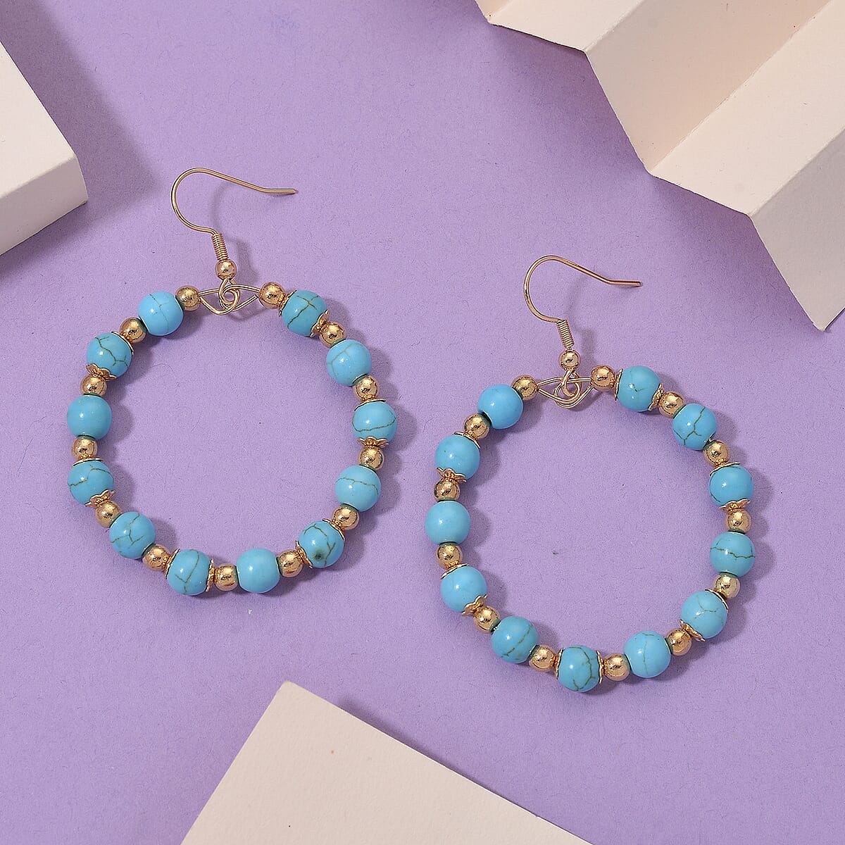 Blue Howlite 20.00 ctw Beaded Earrings in Goldtone and Stainless Steel image number 1