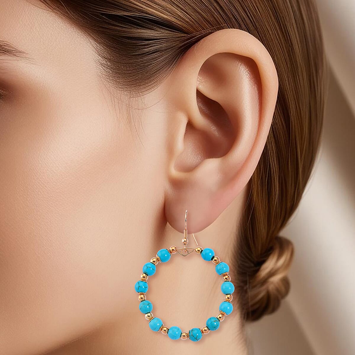 Blue Howlite 20.00 ctw Beaded Earrings in Goldtone and Stainless Steel image number 2