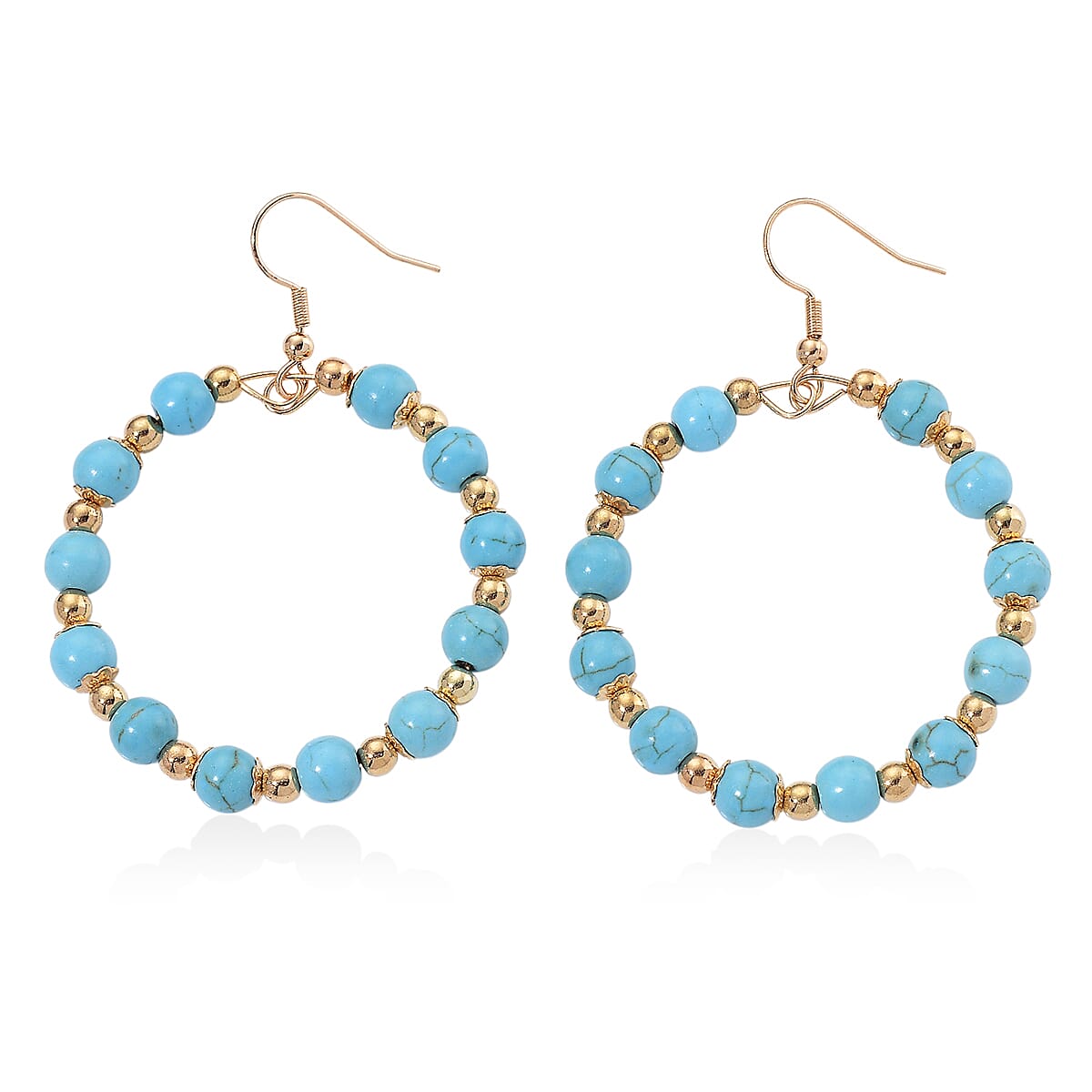Blue Howlite 20.00 ctw Beaded Earrings in Goldtone and Stainless Steel image number 3