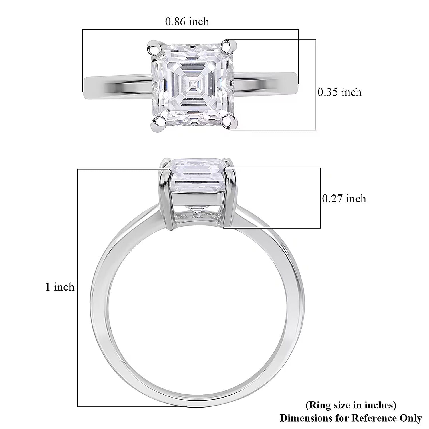 D'Joy Asscher Cut Moissanite 1.90 ctw Ring in Rhodium Over Sterling Silver (Size 10.0) 