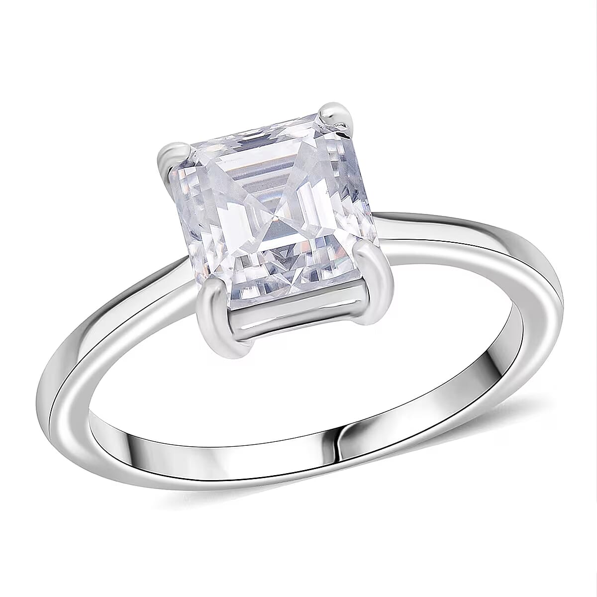 D'Joy Asscher Cut Moissanite 1.90 ctw Ring in Rhodium Over Sterling Silver (Size 5.0)  image number 0