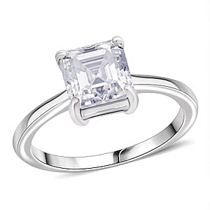 D'Joy Asscher Cut Moissanite 1.90 ctw Ring in Rhodium Over Sterling Silver (Size 7.0) 