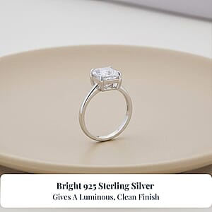 D'Joy Asscher Cut Moissanite 1.90 ctw Ring in Rhodium Over Sterling Silver (Size 7.0) 