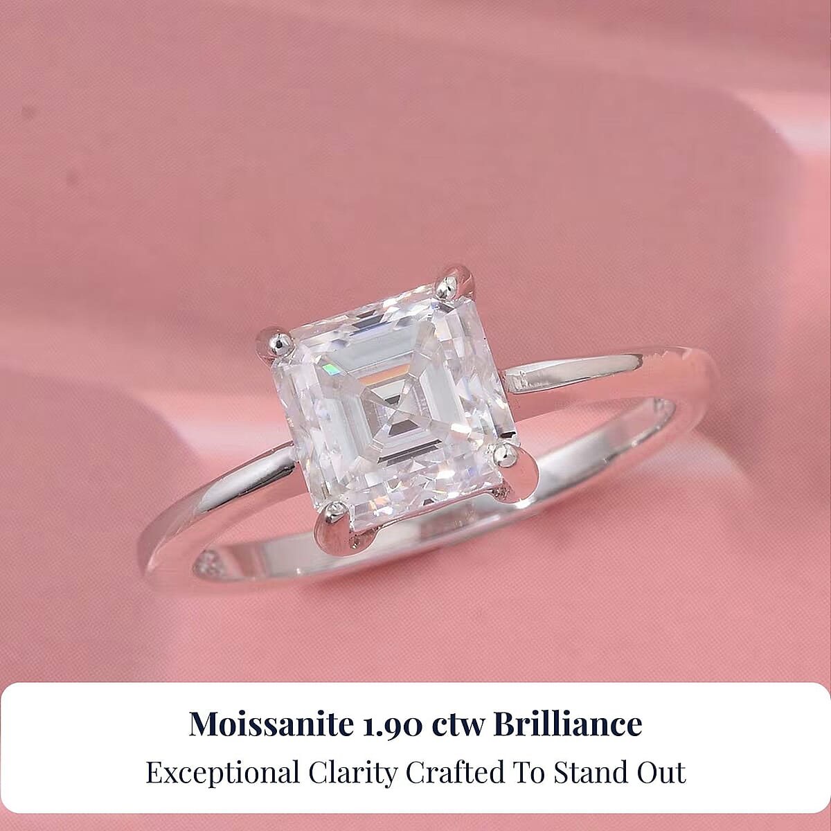 D'Joy Asscher Cut Moissanite 1.90 ctw Ring in Rhodium Over Sterling Silver (Size 9.0)  image number 5