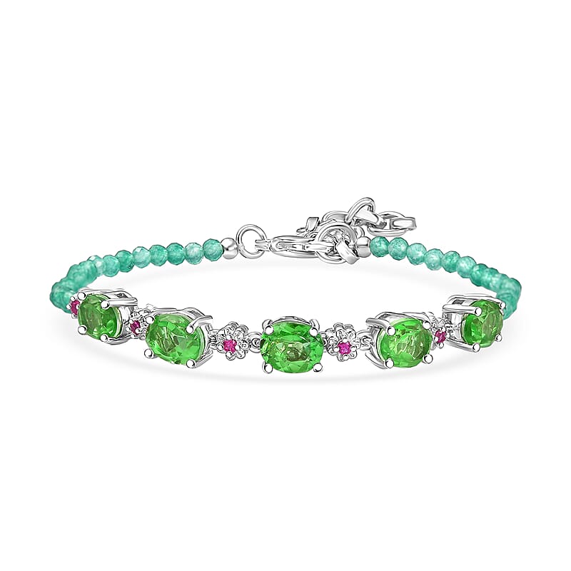 EverTrue Chartreuse Quartz (Triplet) and Multi Gemstone 15.40 ctw Floral Bracelet in Platinum Bond (7.25 In)