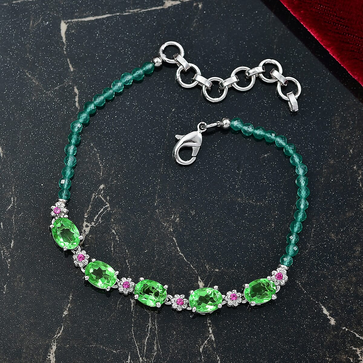 EverTrue Chartreuse Quartz (Triplet) and Multi Gemstone 15.40 ctw Bracelet in Platinum Bond (7.25 In) image number 1