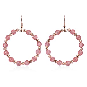 Cherry Quartz 20.00 ctw Beaded Earrings in Rosetone and Stainless Steel