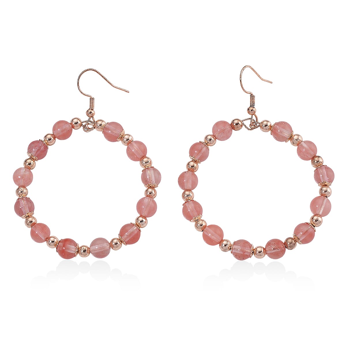 Cherry Quartz 20.00 ctw Beaded Earrings in Rosetone and Stainless Steel image number 3