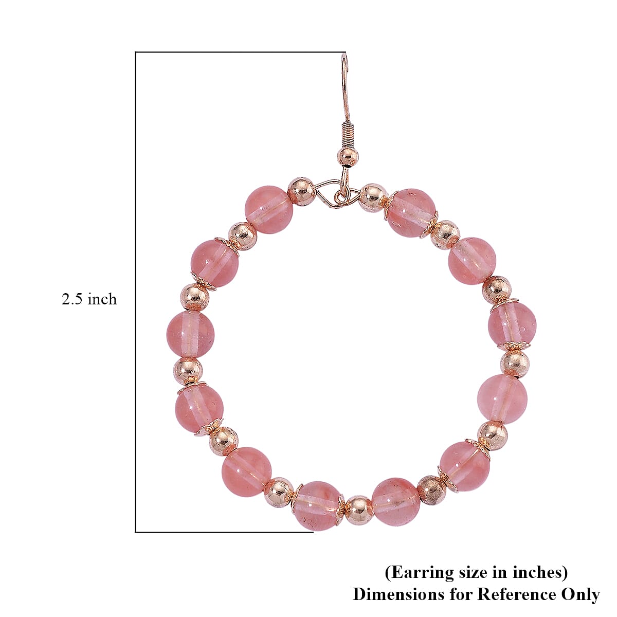 Cherry Quartz 20.00 ctw Beaded Earrings in Rosetone and Stainless Steel image number 4