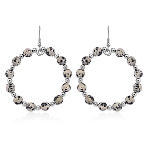 Dalmation Jasper 20.00 ctw Beaded Earrings in Silvertone and Stainless Steel