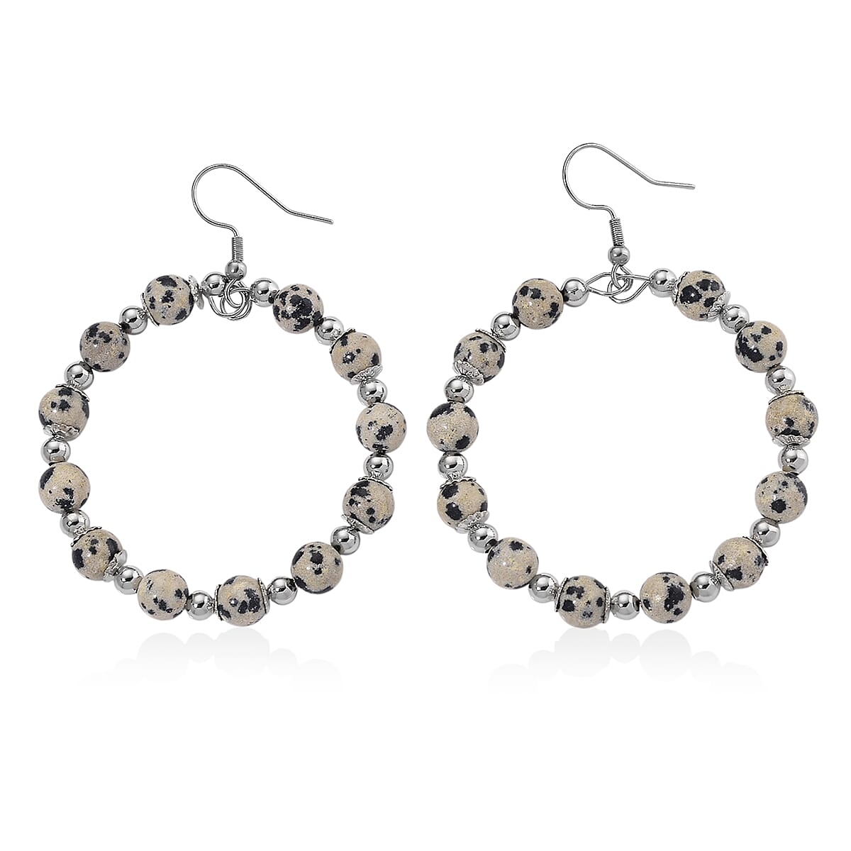 Dalmation Jasper 20.00 ctw Beaded Earrings in Silvertone and Stainless Steel image number 3