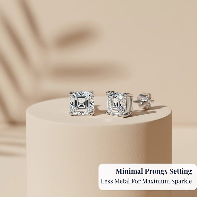 D'Joy Asscher Cut Moissanite 2.25 ctw Stud Earrings in Rhodium Over Sterling Silver 