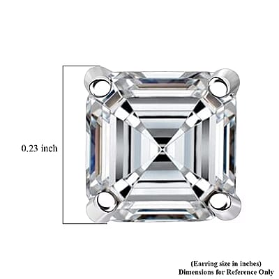 D'Joy Asscher Cut Moissanite 2.25 ctw Stud Earrings in Rhodium Over Sterling Silver 