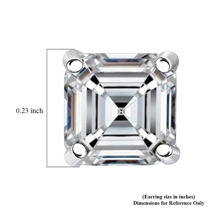 D'Joy Asscher Cut Moissanite 2.25 ctw Stud Earrings in Rhodium Over Sterling Silver 