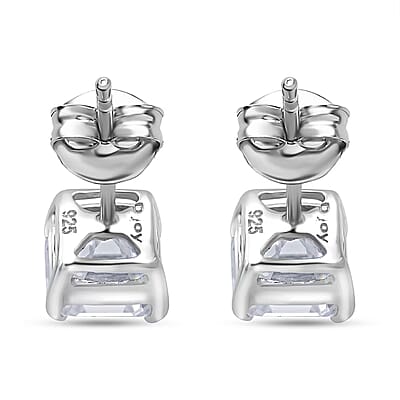 D'Joy Asscher Cut Moissanite 2.25 ctw Stud Earrings in Rhodium Over Sterling Silver 