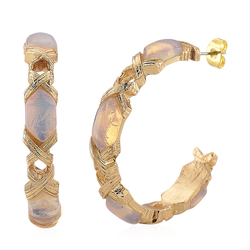 Opalite 30.00 ctw Molto Kiss Earrings in Goldtone and ION Plated YG Stainless Steel