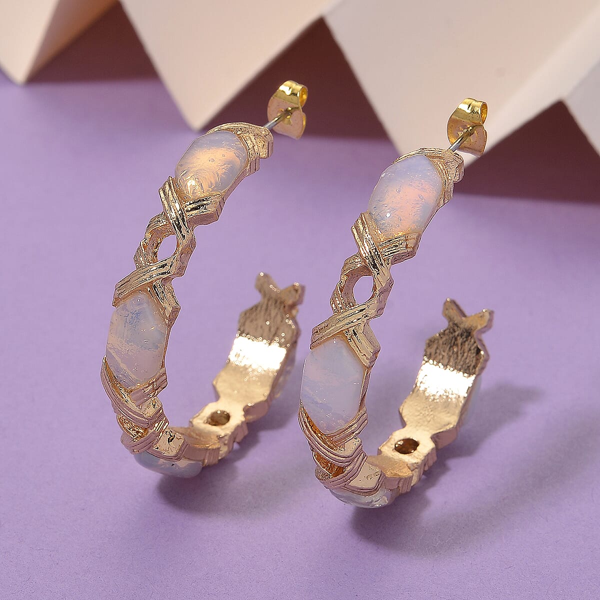 Opalite 30.00 ctw Molto Kiss Earrings in Goldtone and ION Plated YG Stainless Steel image number 1