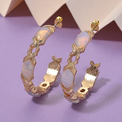 Opalite 30.00 ctw Molto Kiss Earrings in Goldtone and ION Plated YG Stainless Steel