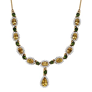 D'Joy AAA Brazilian Heliodor and Multi Gemstone 7.60 ctw Necklace in 18K Vermeil Yellow Gold Over Sterling Silver 18 Inches