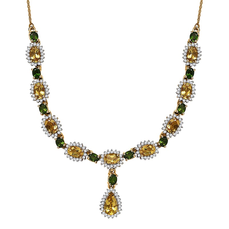 D'Joy AAA Brazilian Heliodor and Multi Gemstone 7.60 ctw Twilight Majesty Necklace in 18K Vermeil Yellow Gold Over Sterling Silver 18 Inches