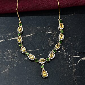 D'Joy AAA Brazilian Heliodor and Multi Gemstone 7.60 ctw Twilight Majesty Necklace in 18K Vermeil Yellow Gold Over Sterling Silver 18 Inches