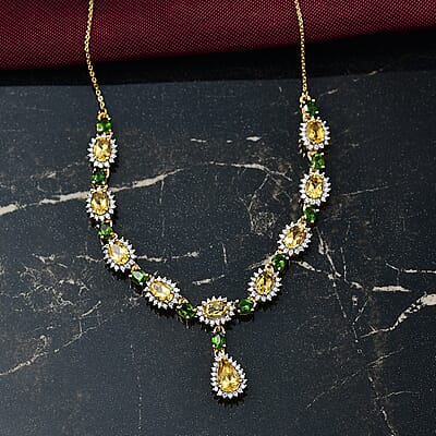 D'Joy AAA Brazilian Heliodor and Multi Gemstone 7.60 ctw Twilight Majesty Necklace in 18K Vermeil Yellow Gold Over Sterling Silver 18 Inches