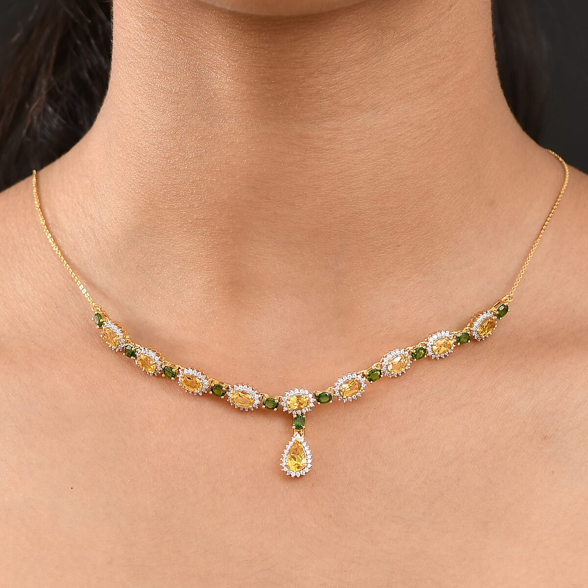 D'Joy AAA Brazilian Heliodor and Multi Gemstone 7.60 ctw Twilight Majesty Necklace in 18K Vermeil Yellow Gold Over Sterling Silver 18 Inches image number 2
