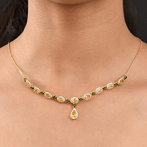 D'Joy AAA Brazilian Heliodor and Multi Gemstone 7.60 ctw Twilight Majesty Necklace in 18K Vermeil Yellow Gold Over Sterling Silver 18 Inches