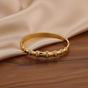 Austrian Crystal Bamboo Bangle Bracelet in ION Plated YG Stainless Steel (7.0In)