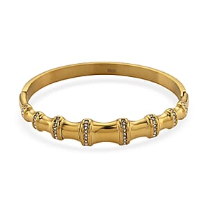 Austrian Crystal Bamboo Bangle Bracelet in ION Plated YG Stainless Steel (7.0In)