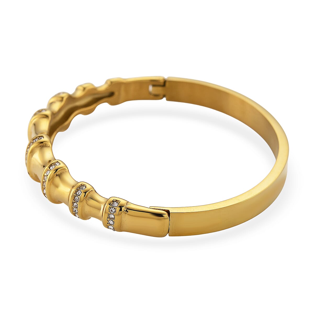 Austrian Crystal Bamboo Bangle Bracelet in ION Plated YG Stainless Steel (7.0In) image number 4