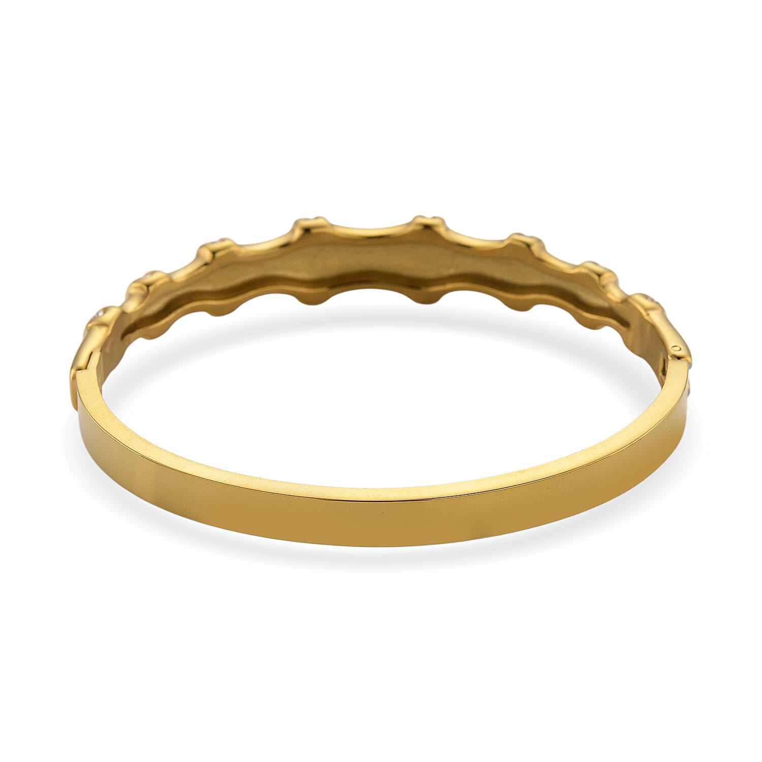 Austrian Crystal Bamboo Bangle Bracelet in ION Plated YG Stainless Steel (7.0In)