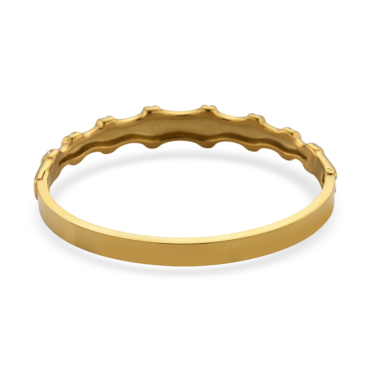 Austrian Crystal Bamboo Bangle Bracelet in ION Plated YG Stainless Steel (7.0In) image number 5