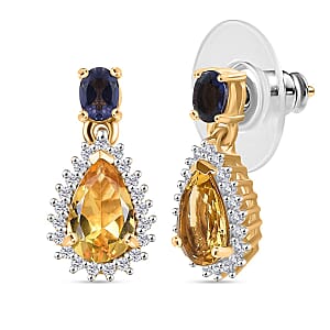 D'Joy Premium Brazilian Heliodor and Multi Gemstone 2.00 ctw Twilight Drop Earrings in 18K Vermeil Yellow Gold Over Sterling Silver