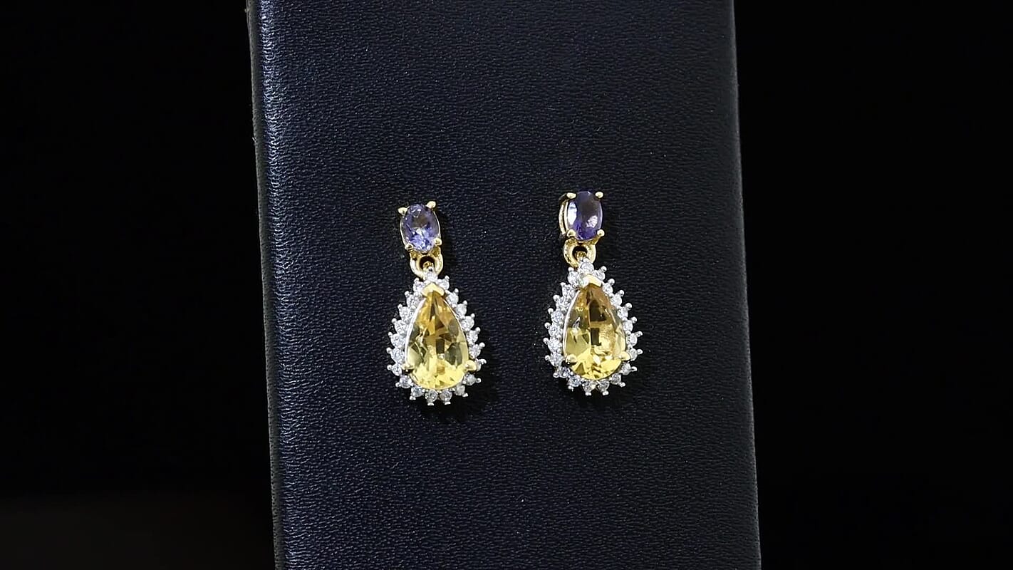 D'Joy Premium Brazilian Heliodor and Multi Gemstone 2.00 ctw Twilight Majesty Earrings in 18K Vermeil Yellow Gold Over Sterling Silver